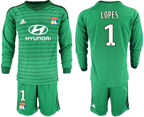 Lyon #1 Lopes Green Goalkeeper Long Sleeves Soccer Club Jersey